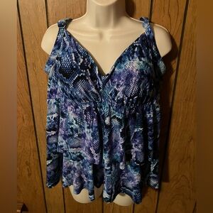 Women's Blue snakeskin tankini Top